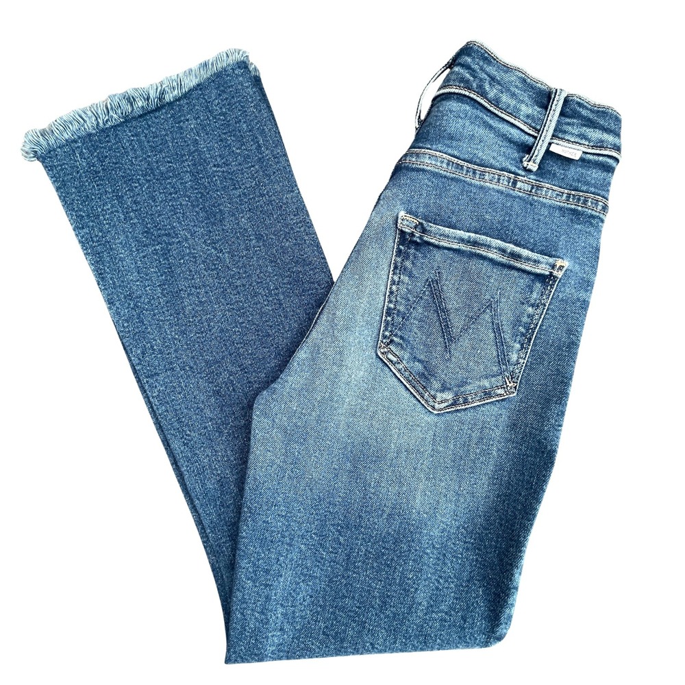 MOTHER The Hustler Ankle Fray Jeans 25 Grasping At Straws Raw Hem‎ Flare Stretch